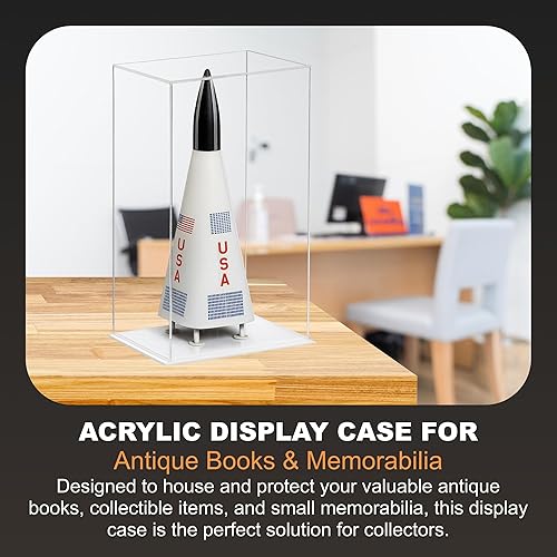 Vista 288 de Better Display Cases Versátil vitrina de acrílico transparente - Caja rectangular grande con base blanca 18" x 12" x 3" (BK09)