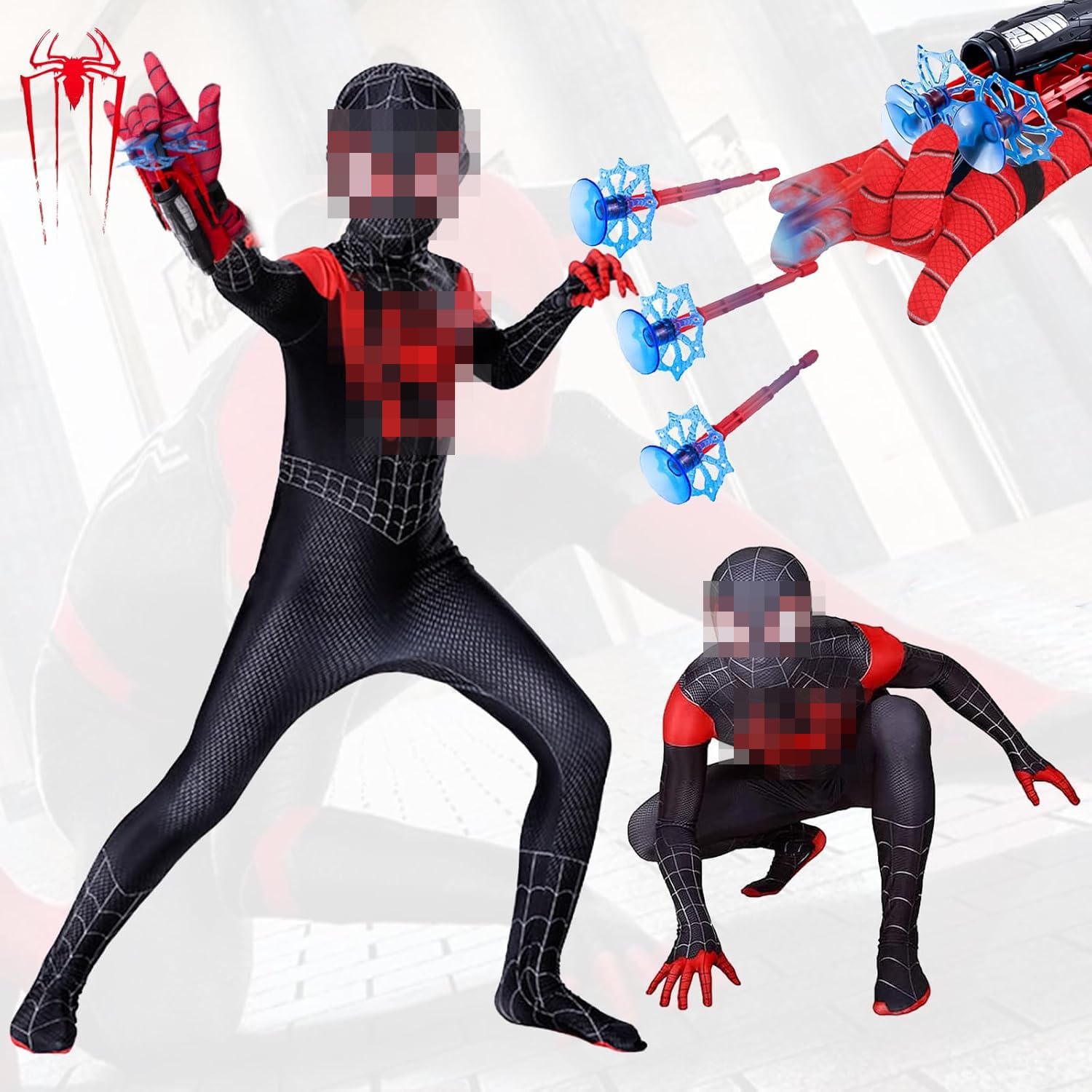 Kitimi Classic Costume Kids with Web Shooter, Launcher Gloves Wrist Toys, Fancy Dress Costumes for Carnival Halloween Cosplay 7M