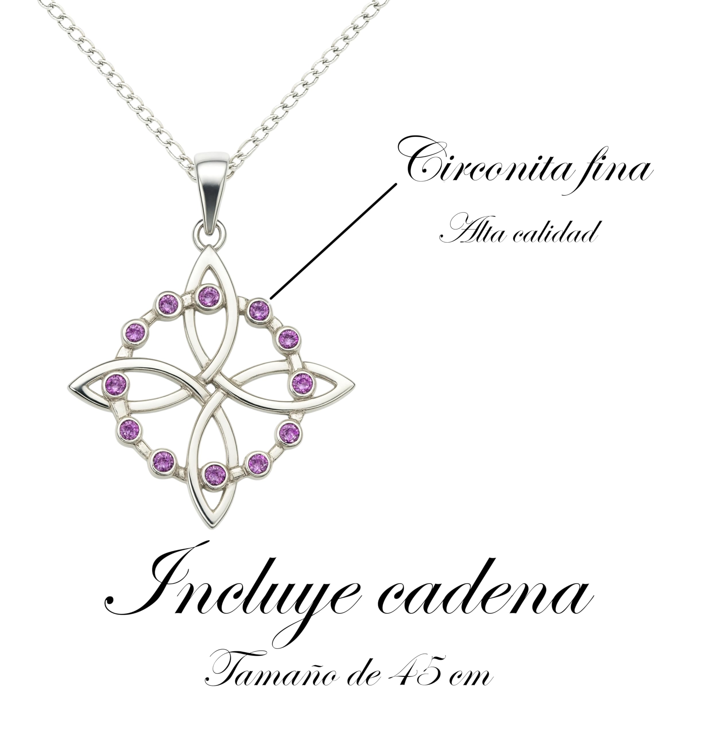 Ekonat- Colgante Nudo de Bruja Plata de Ley 925 para Mujer – Amuleto de Protección Celta con Piedras Blancas – Collar Elegante Regalo Espiritual