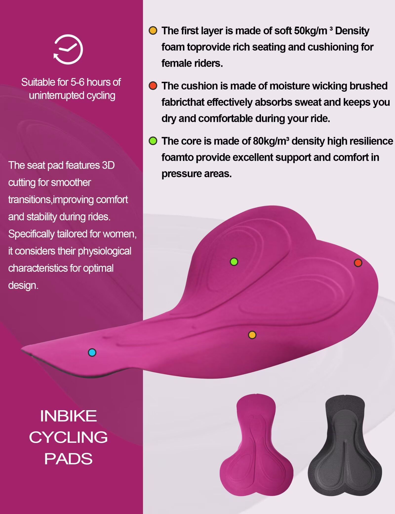 INBIKE Salopette da ciclismo da donna 4D ad alta densità in spugna imbottita traspirante e riflettente collant con tasche