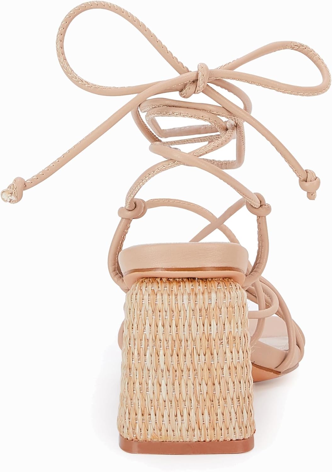 PiePieBuy Women's Lace Up Chunky Braided Heel Sandals Square Toe Strappy Ankle Strap Heels - Image 5