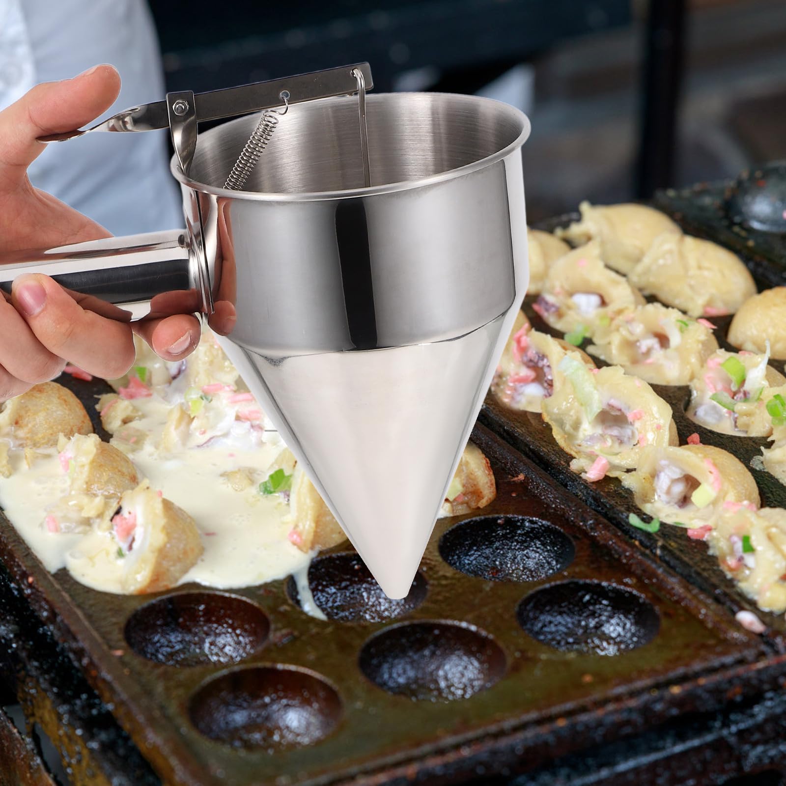 minkissy Imbuto in Acciaio Inossidabile 1200ml per Cucina con Manico Smontabile e Supporto, Versatile per Pancake, Polpette di Pesce e Altri Alimenti