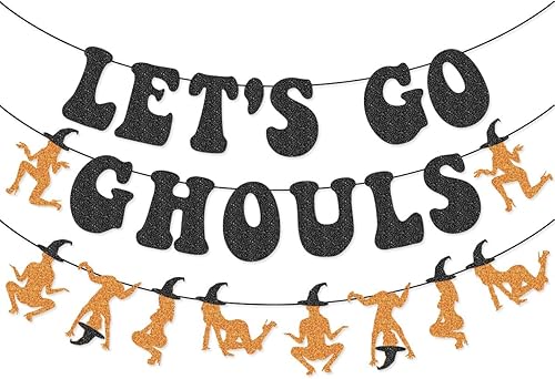 Guirnalda de carteles de Let's Go Ghouls para decoraciones de despedida de soltera de Halloween