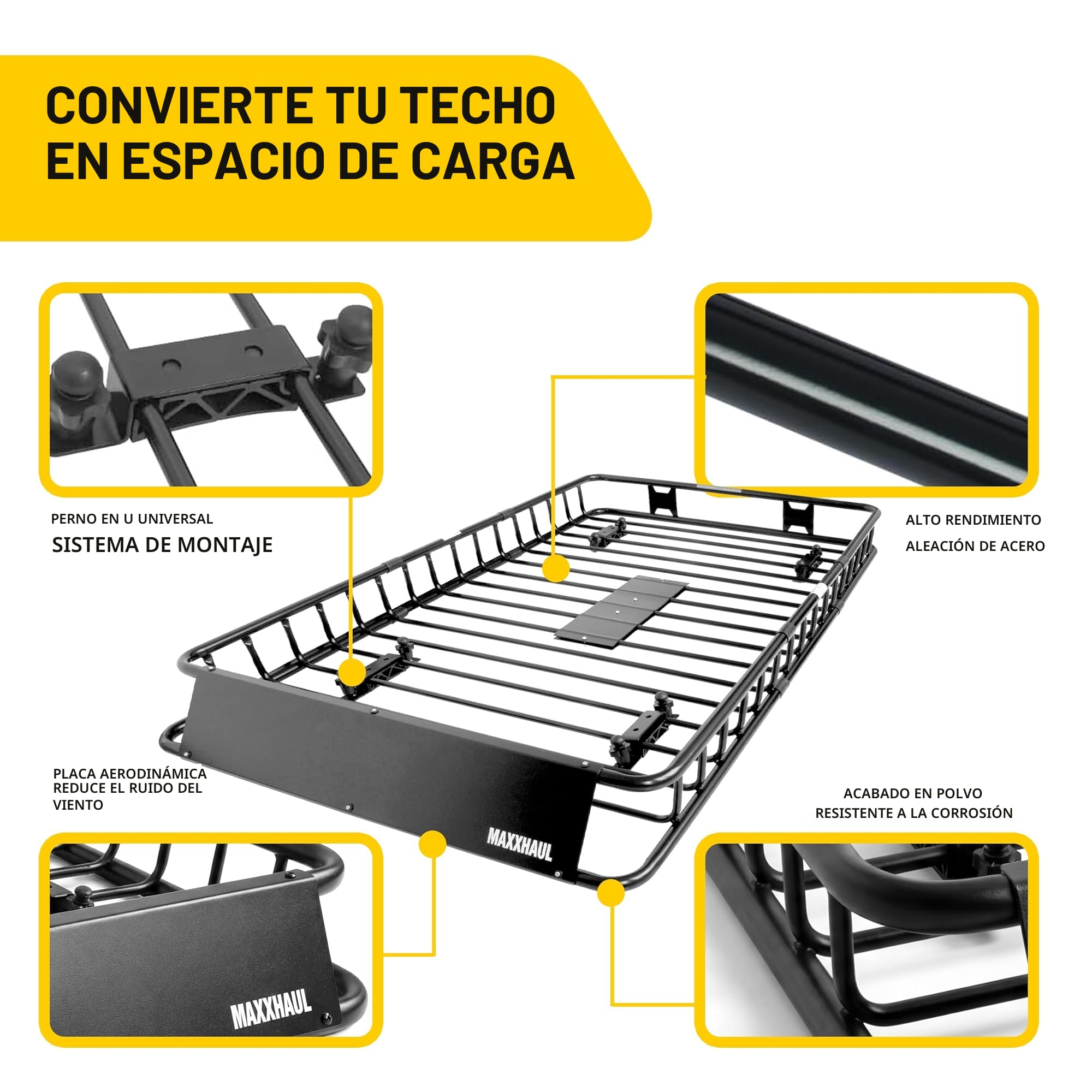 MAXXHAUL 50506 - Portaequipajes universal de acero resistente de 162,56 x 99,06 x 15,24 cm, color negro