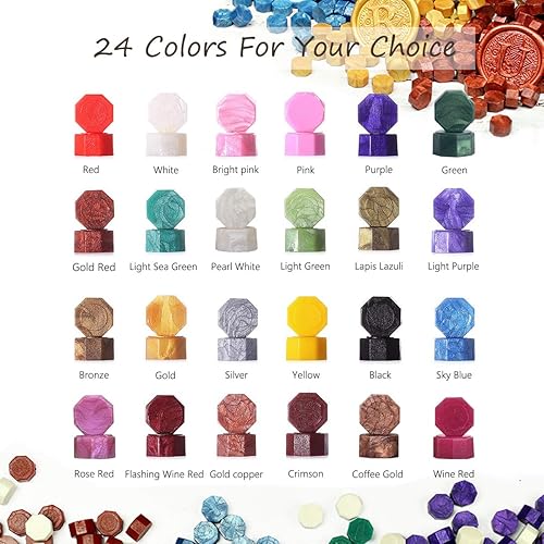 Miniatura 5 de Kit de sellos de cera kit de sellos de cera con 648 cuentas de sellado de cera 2 sellos de cera 10 sobres 1 calentador 2 bolígrafos de metal 2