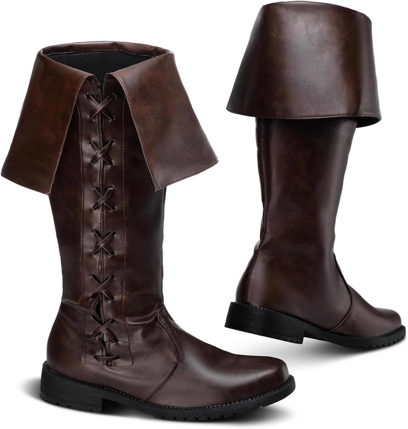 Ramede Halloween Medieval Pirate Boots Men Renaissance Boots Mid Calf Lace up Gothic Viking Costume Cosplay Shoes Footwear