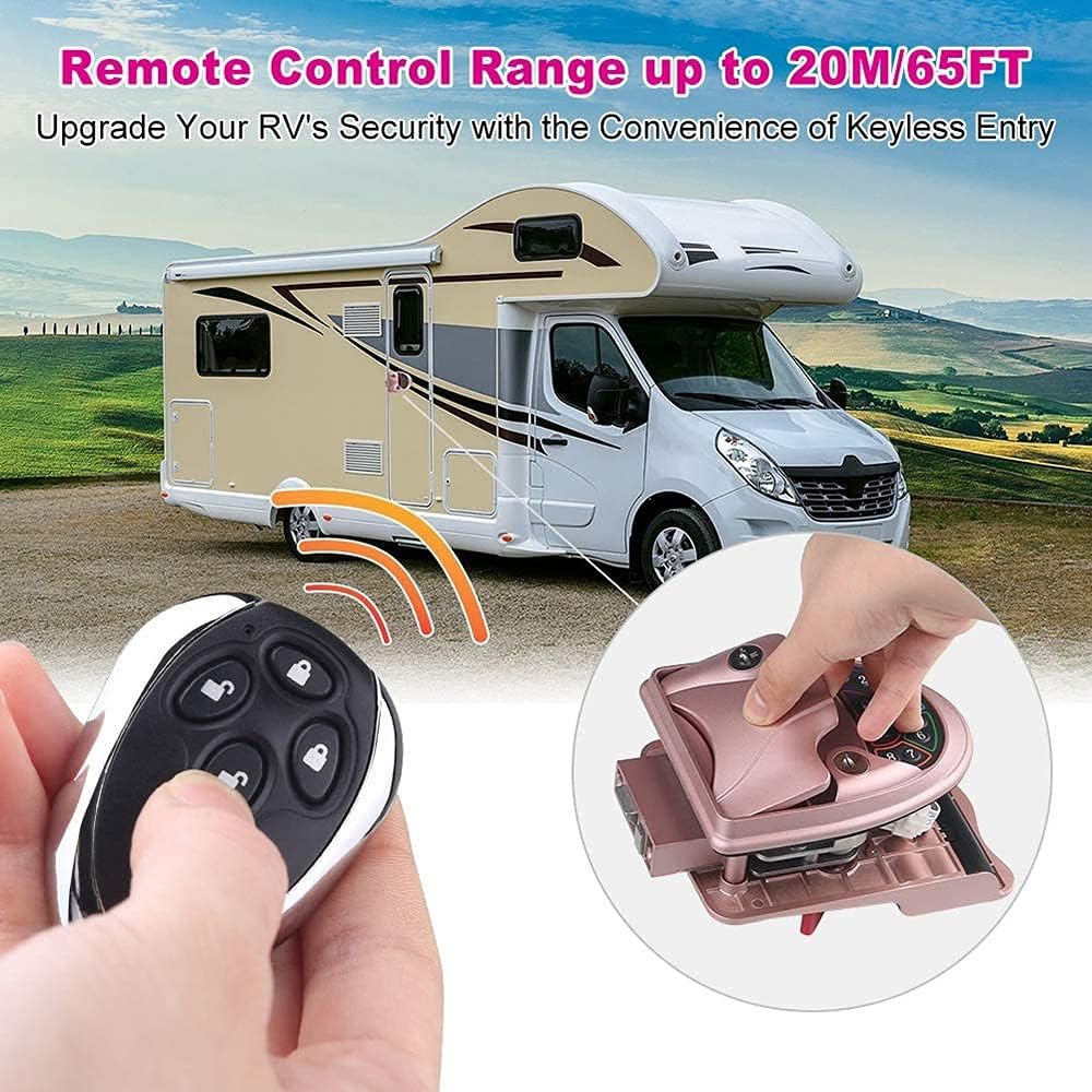 RV Keyless Entry Door Lock, with Backlit Keypad, Handle Latch with Deadbolt, Remote Controller, Zinc Alloy Keyless RV Door Keypad Fob, for Travel Trailer (Color : Blue) (Pink)