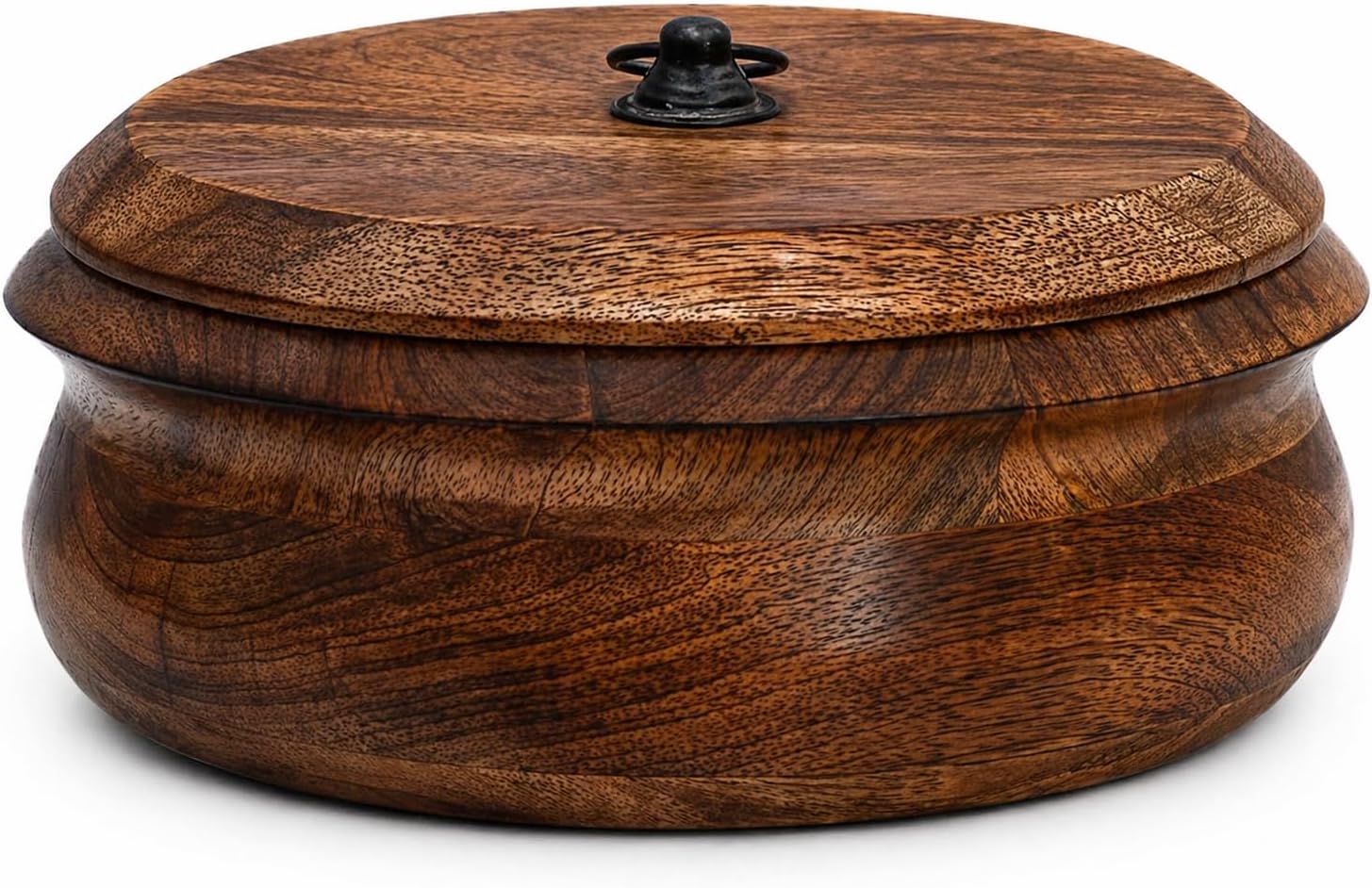 Handcrafted Wooden Mexican Tortilla Warmer Basket Indian Chapati Roti Bread Holder Box Pancake Keeper Serveware Hot Pot Casserole Dish With Lid Home Kitchen Dining Decor, Natural Brown, 9 x 4 Inches