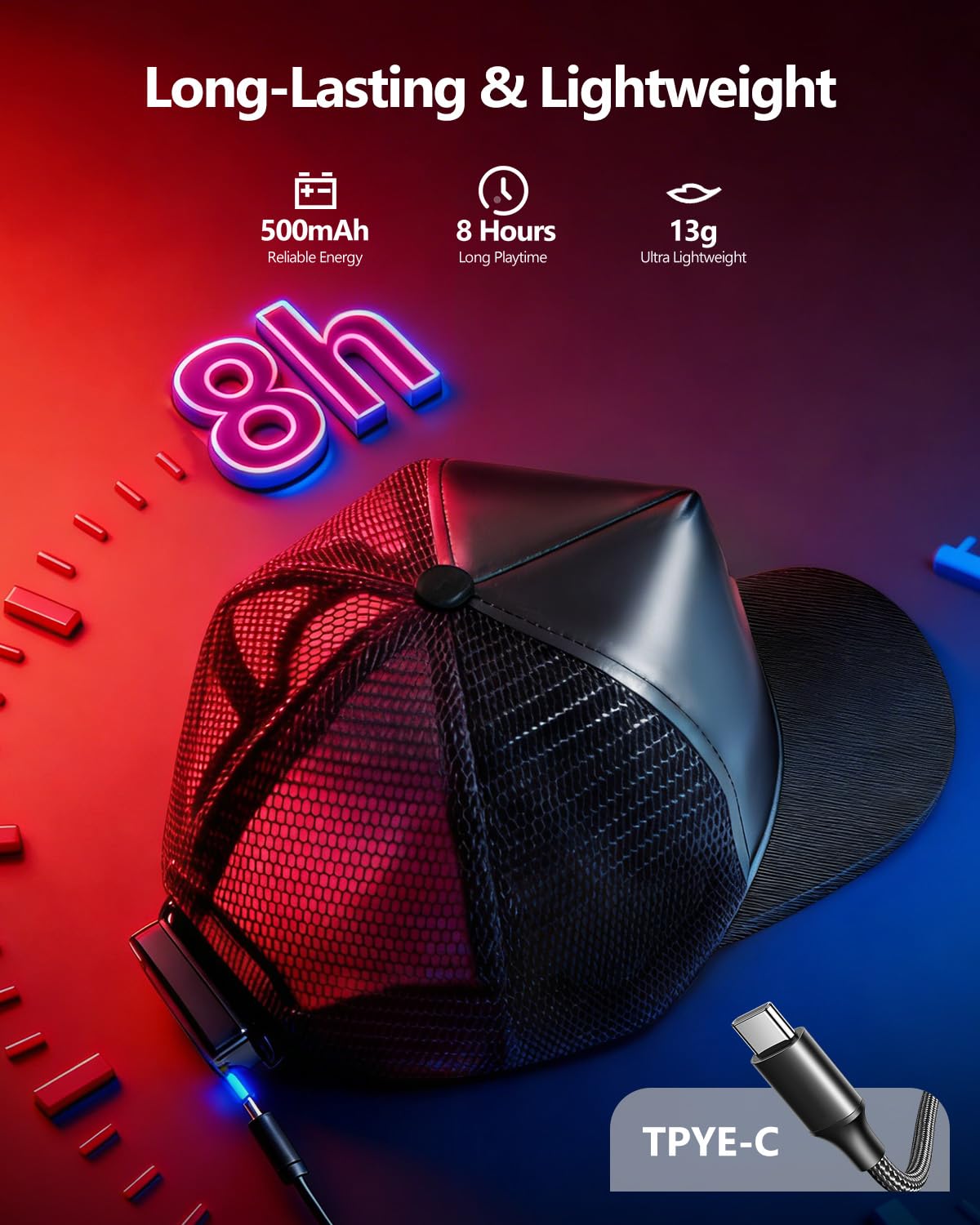 Bright LED Kappe Smarte Bluetooth App-Steuerung, Programmierbare LED Basecap für Custom Text, Muster, Animationen, Karneval & Partys (Tiefschwarz)