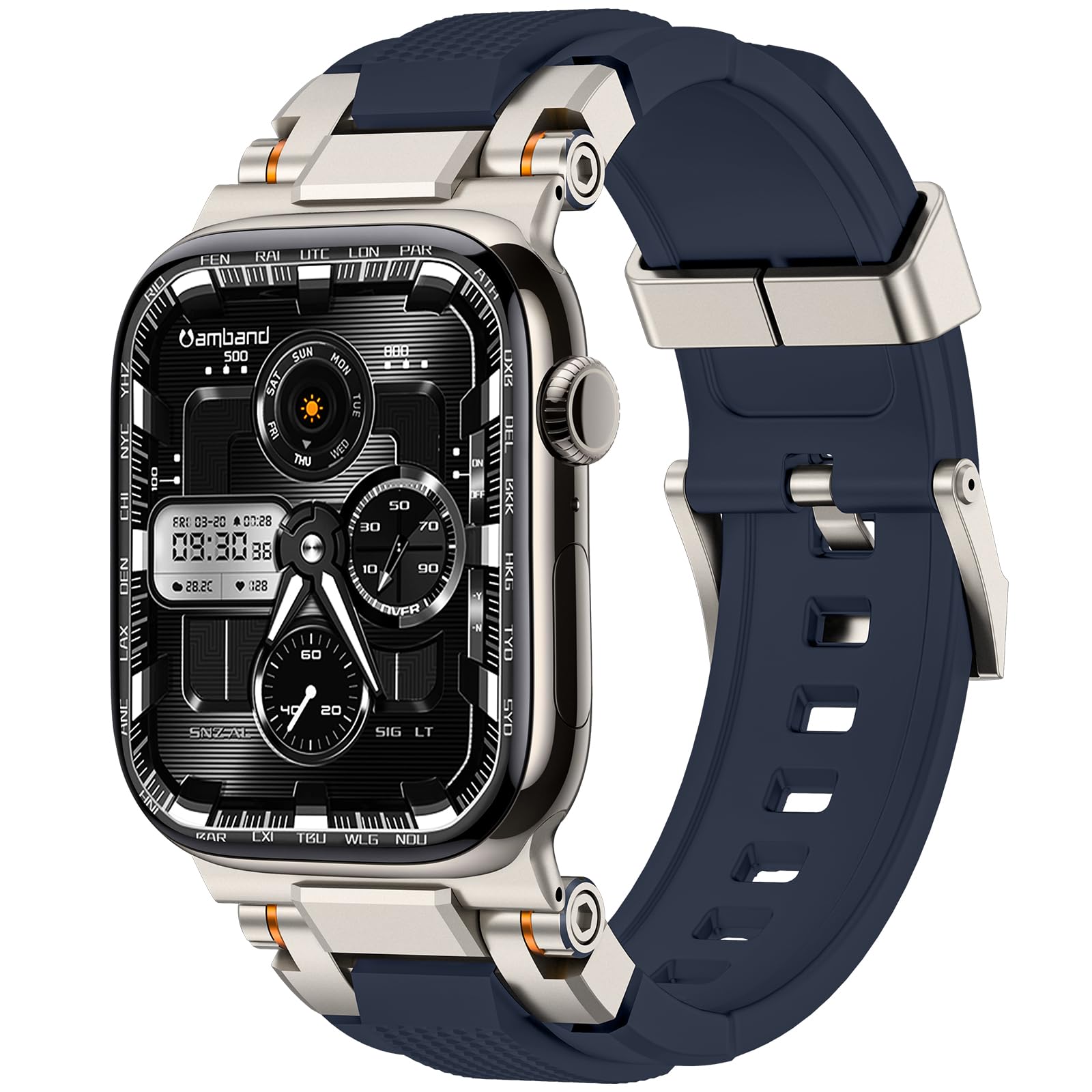 amBand M1 Rugged Case with Strap Compatible with Apple Watch Series 8/7 45mm, Durable TPU Military Sport Wristband with Bumper Protective Cover Designed for iWatch 6/SE/5/4/3/2/1 44mm 42mm Men