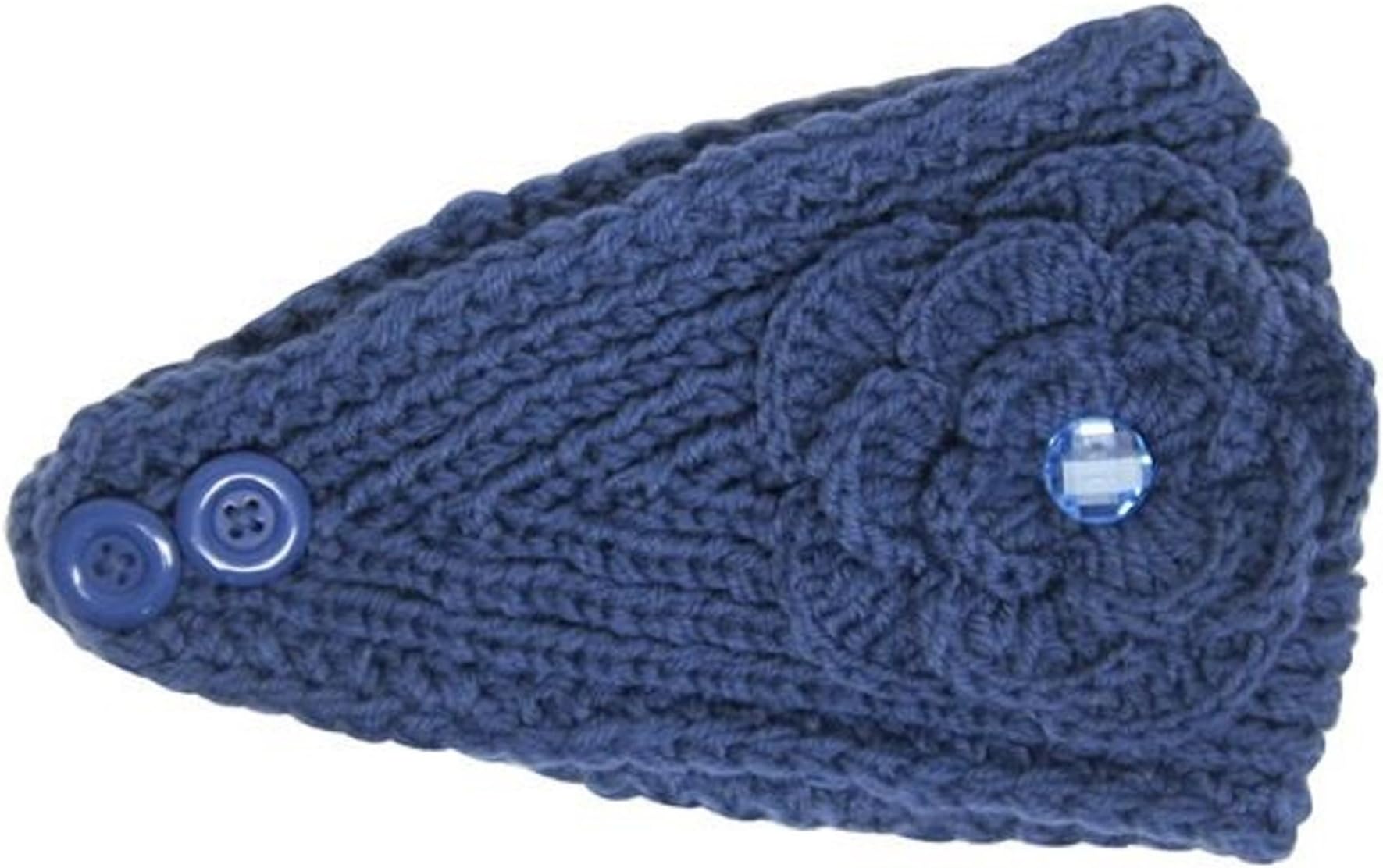 Blue Sparkle Winter Ear Warmer Head Wrap W/ Flower, Warm Adjustable Headband