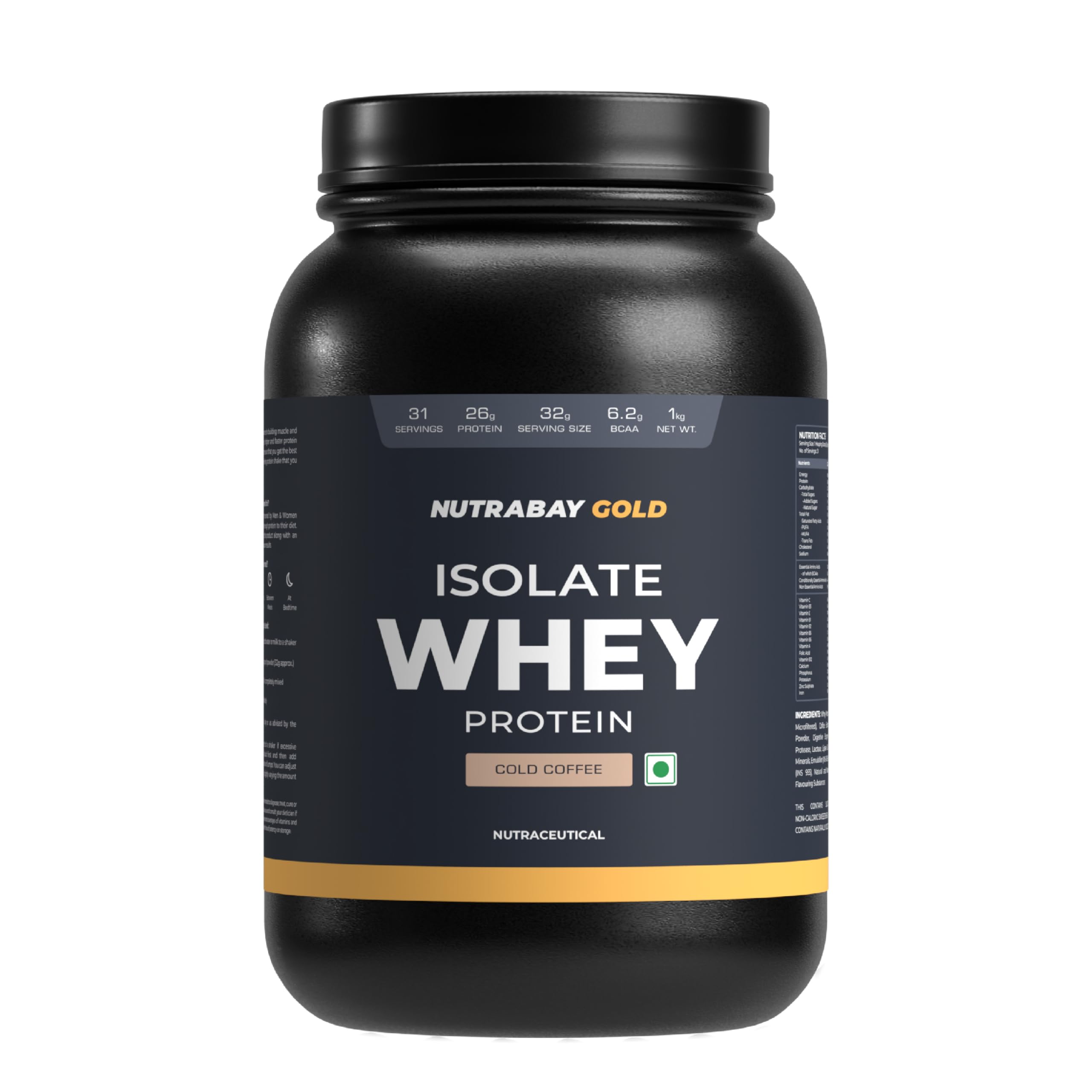 Nutrabay Gold Whey Protein Isolate Powder 26g Protein, 6.2g BCAA per Serving, Easy to Digest, NABL Lab Tested – Muscle Growth & Recovery – 1kg, Cold Coffee|100% Authentic Clean Protein-image-49