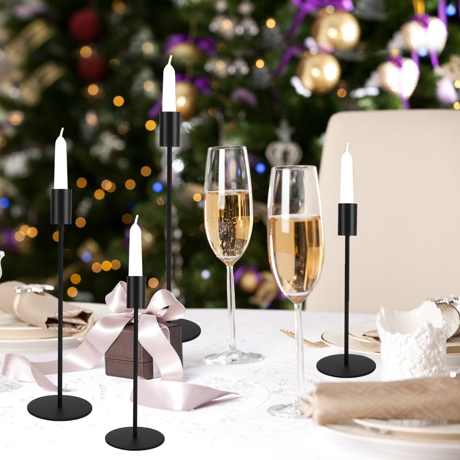 Set Di 2 Portacandele In Oro Nero, Acciaio Inox Per Candele Coniche 2,3 Cm, Vintage Per Matrimoni E Decorazioni Casa - 2