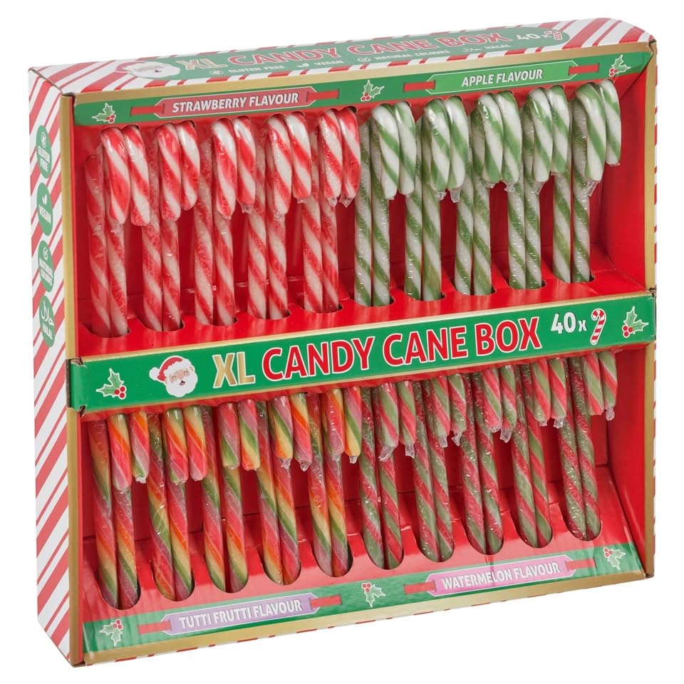 URBNLIVING Festive XL Christmas Candy Canes Gluten-Free Sweets Assorted Flavours Holiday Treats Gift Box for Seasonal Celebrations (Set Of 40)