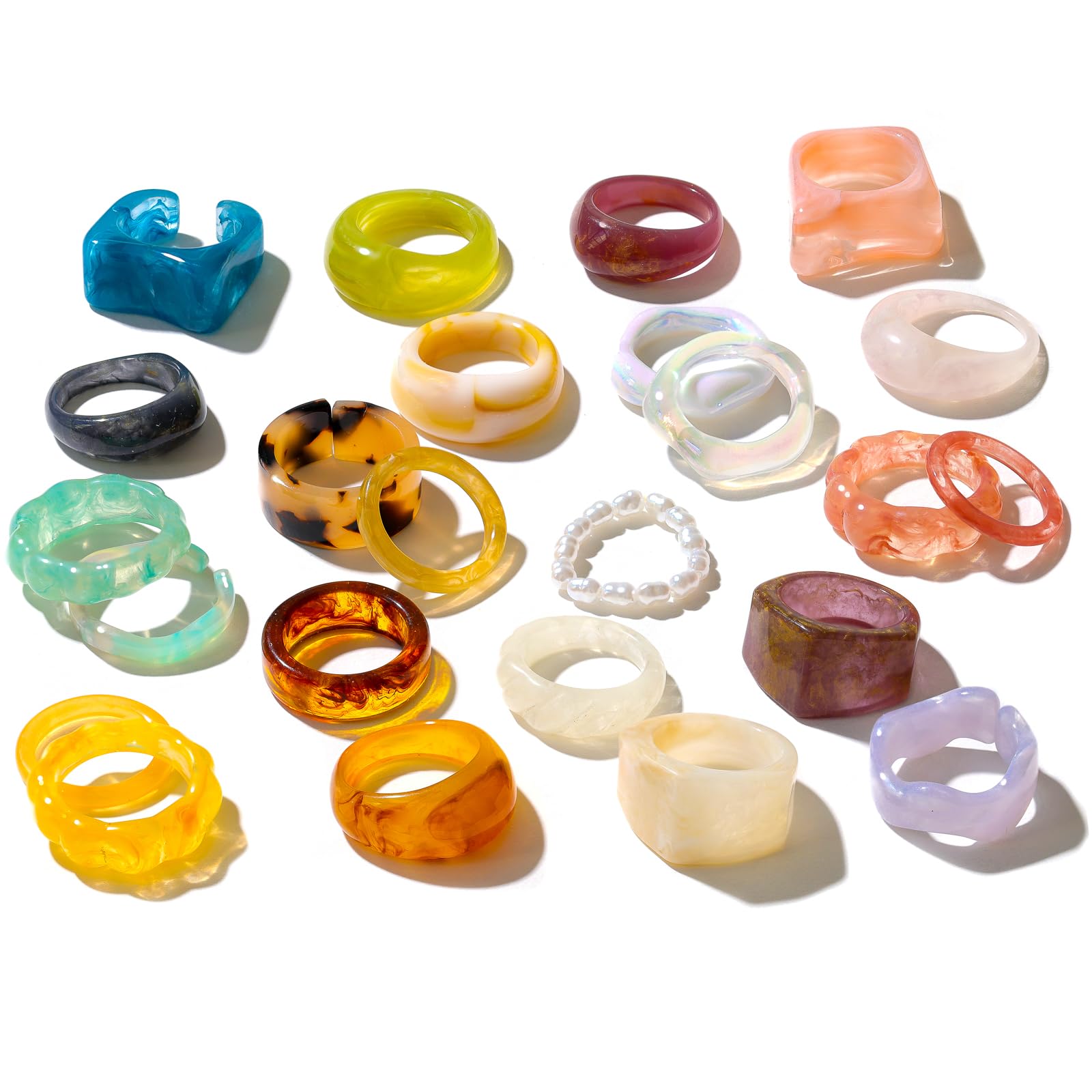 Viva Joya Resin Acrylic Plastic Knuckle Rings for Women, Chunky Trendy Colorful Stackable Jewelry, Statement Dome Thick Rings, Bulk Set
