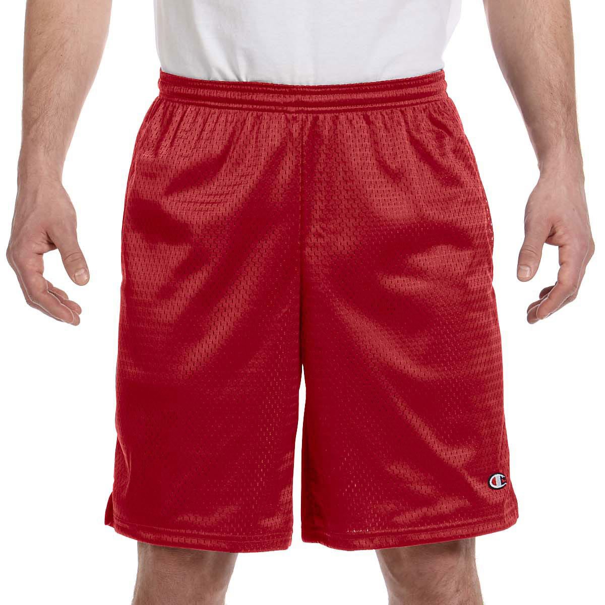 Champion Mens Long Mesh Shorts with Pockets, S162, M, Champion Scarlet