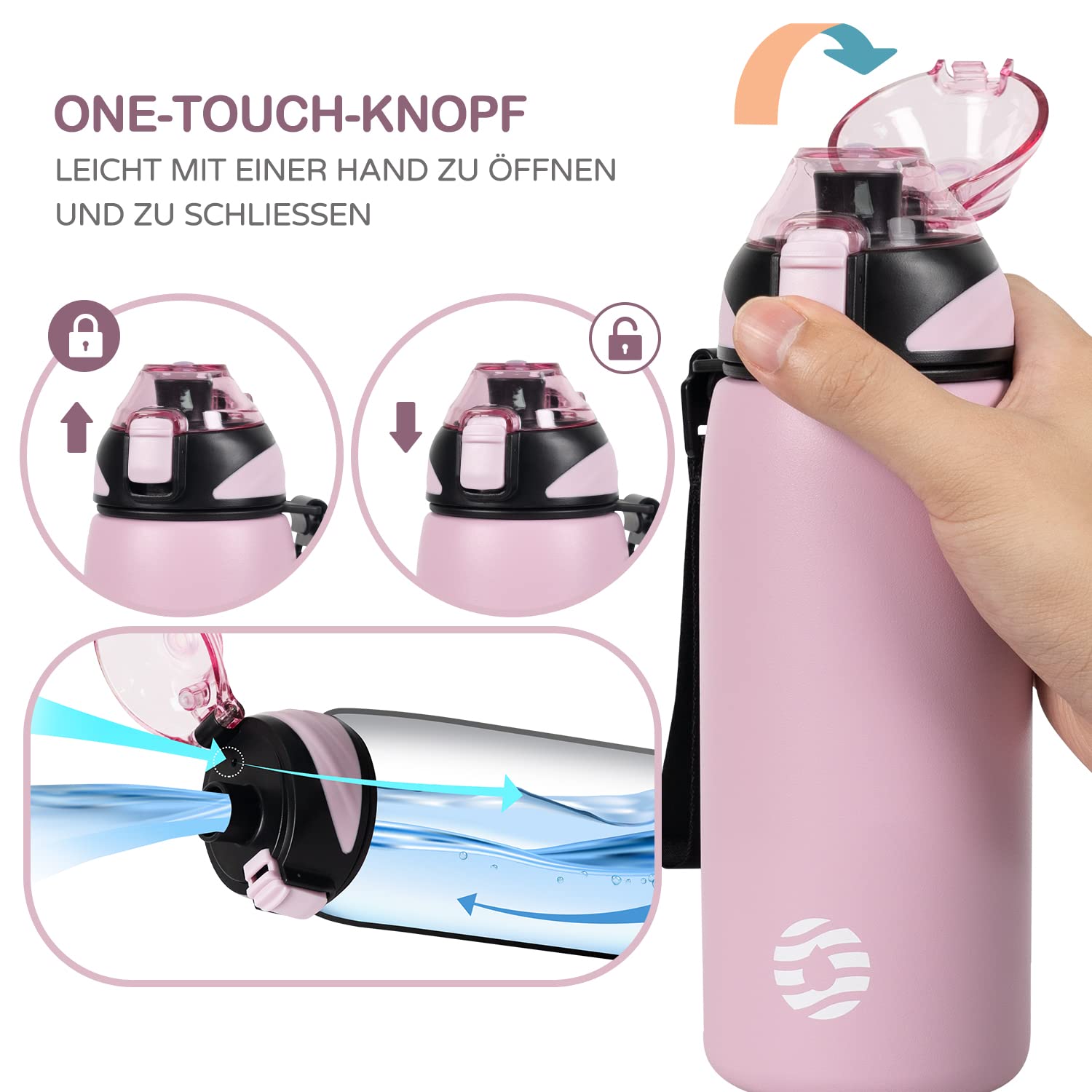 Fjbottle Borraccia Termica acciaio inox 1L, 800ml, 600ml, 400ml Bottiglia Termica per bambini Senza Perdite - Senza BPA Borracce palestra per Scuola, Sport, Yoga, Palestra