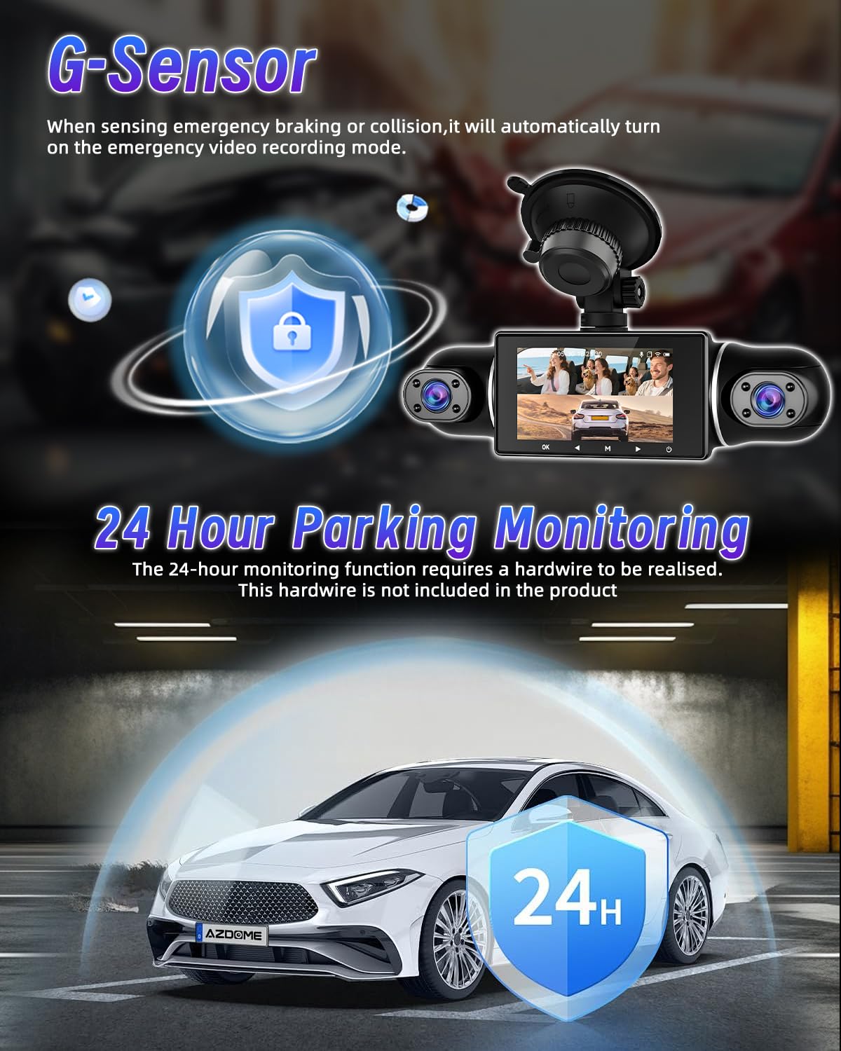 1080P Dashcam a 5 canali con visione a 360° – Dash CAM con telecamere anteriori e Posteriori – Sensore G Registrazione in Loop Visione notturna WiFi Controllo tramite App Monitoraggio del parcheggio