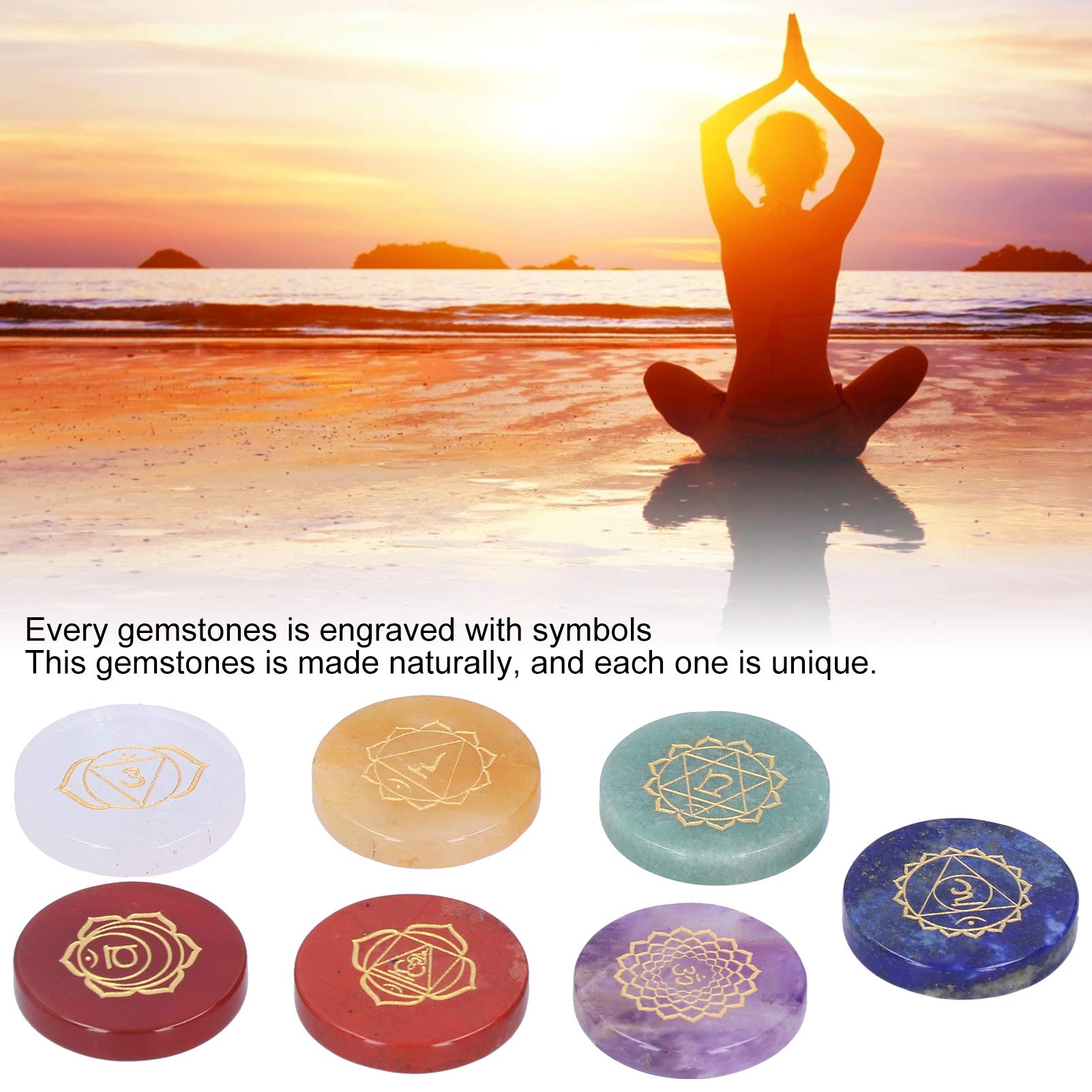 Ausla Piramide di Pietre dei 7 Chakra, Cristalli e Gemme Incise con Simboli 30x5 Mm, for Reiki Meditazione e Riequilibrio dei Chakra