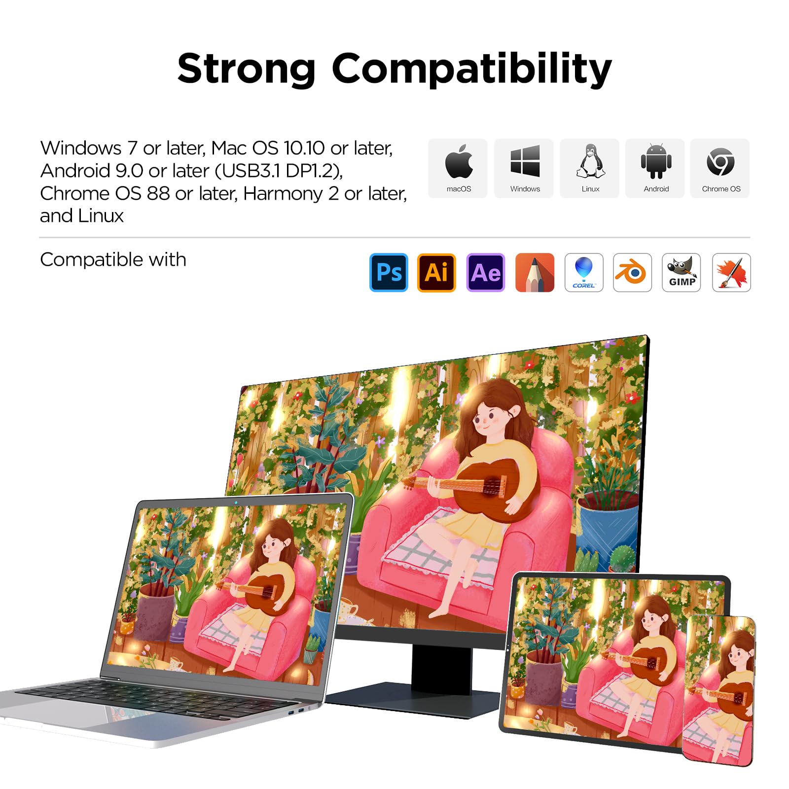 ugee UE12 11,6 Zoll Grafiktablett mit Display,Pen Display mit 124% sRGB mit 8 Shortcut-Tasten Ultra-Wide Color Gamut Ideal für Home-Office & E-Learning, schwarz