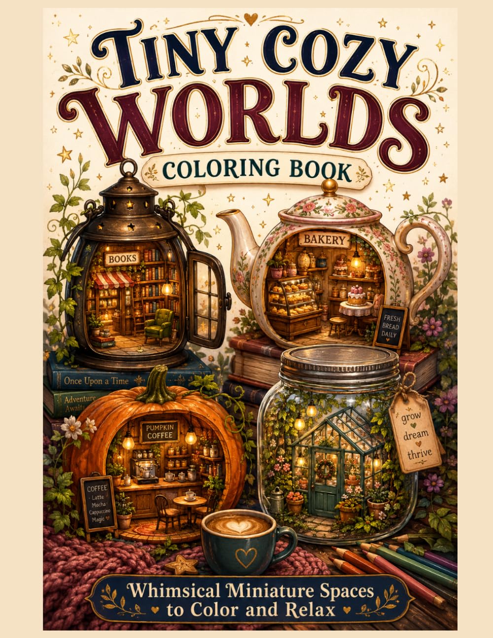 Tiny Cozy Worlds Coloring Book: Whimsical Miniature Spaces to Color and Relax