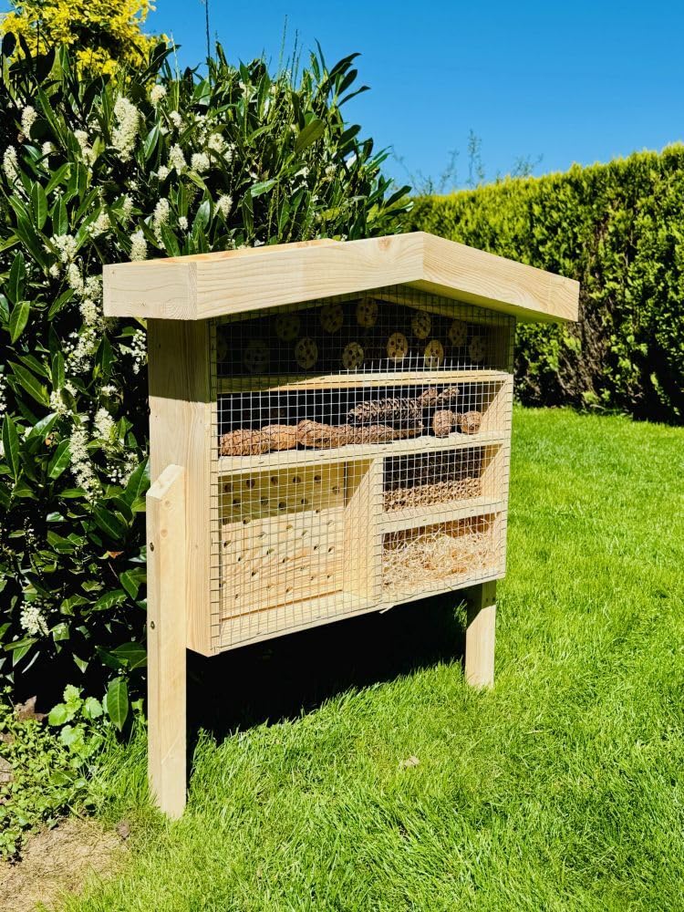 Hotel de insectos de madera XL abejas silvestres ayuda para anidar I Casa de insectos con jardinera de madera y soporte 76 x 56 x 18 cm (alto x ancho x profundidad), resistente a la intemperie