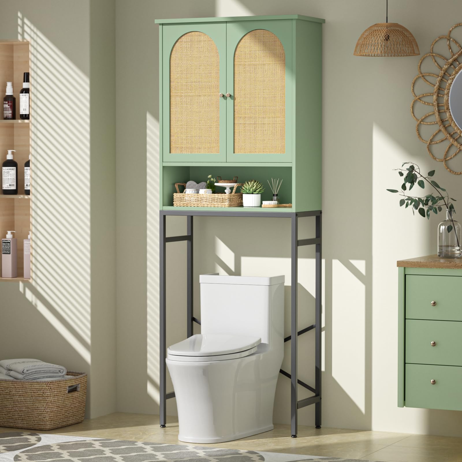 Photo 1 of Befrases Rattan Toilet Storage Cabinet - Green