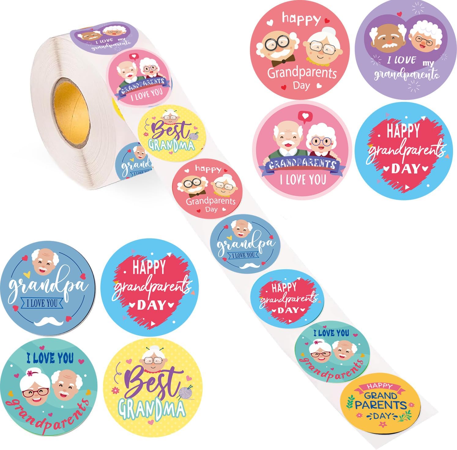 500PCS Happy Grandparents Day Roll Stickers,Best Grandma and Grandpa Ever Party Favors Roll Sticker Gifts Bags Labels for Happy Grandparents Day Party Supplies. image 3