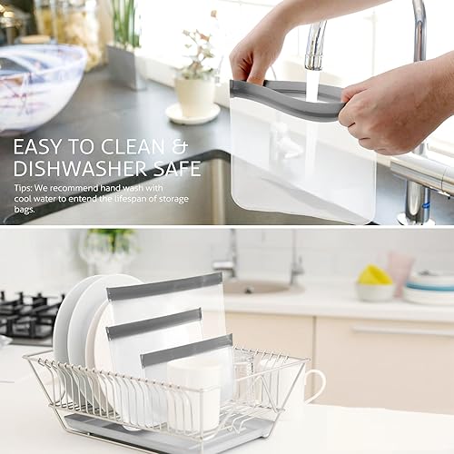 Miniatura 10 de Bolsas de almacenamiento reutilizables, paquete de 10 bolsas de almacenamiento de alimentos de silicona aptas para lavavajillas con 3 tamaños para