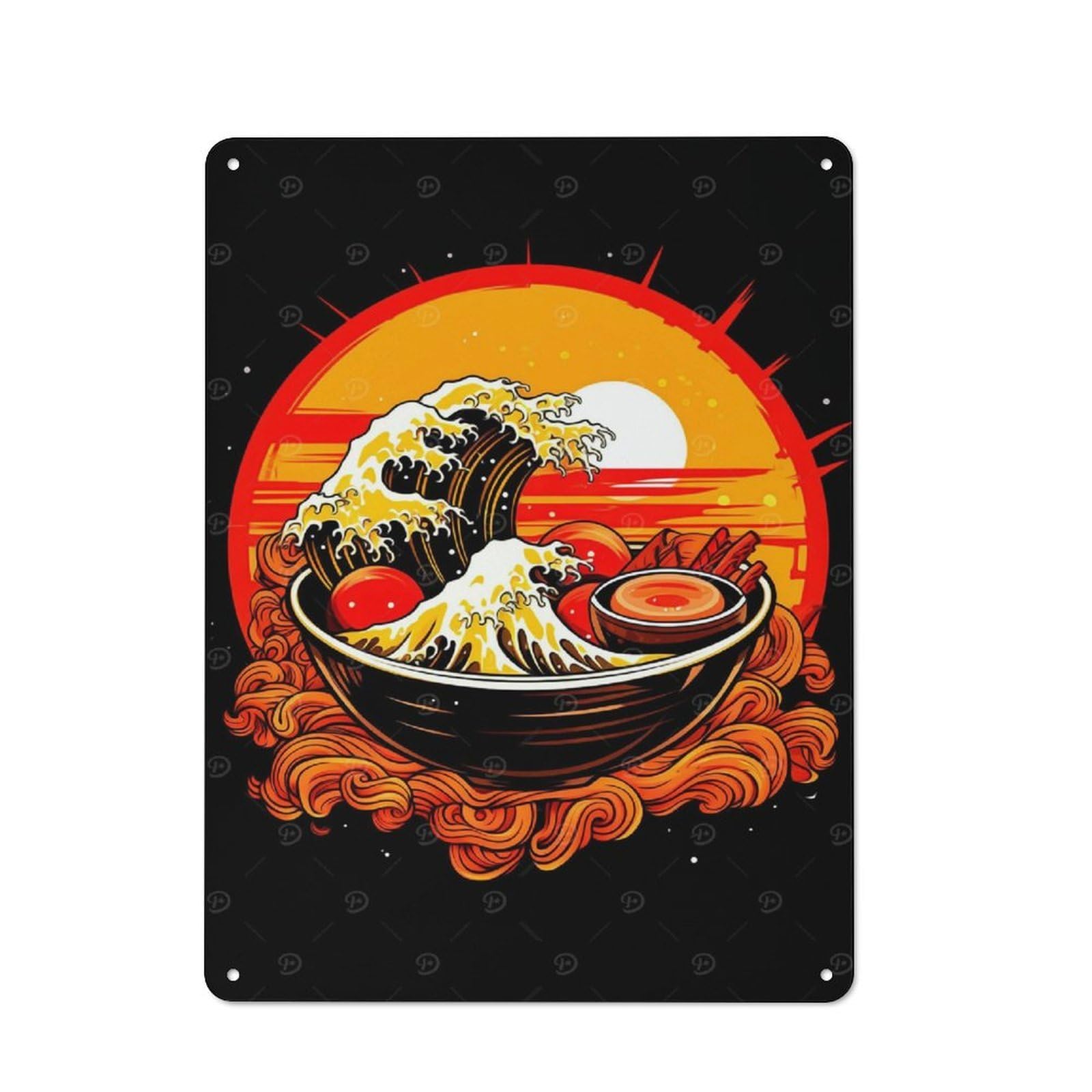 Junmoney Ramen Smart Metal Desk Wall Sign 40X30cm, Creative Space Decor For Workspace, Cafe, Shop Or Desk Area