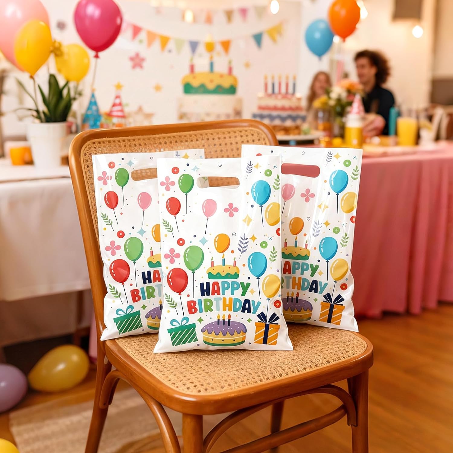 WRBAJIS Happy Birthday Cellophane Goodie Bags 50Pcs Plastic Candy Bags Colorful Treat Bags with Handles for Gift Goody Cookies Girls Boys Birthday Baby Shower Party Favors Supplies - Image 5