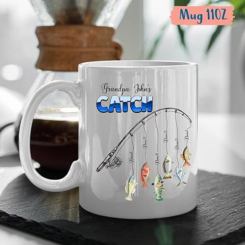Miniatura 4 de BixDori Grandpa's Catch - Taza de café personalizada para abuelo con nombres de nietos, regalos de tazas de abuelo, taza de cerámica blanca de 11
