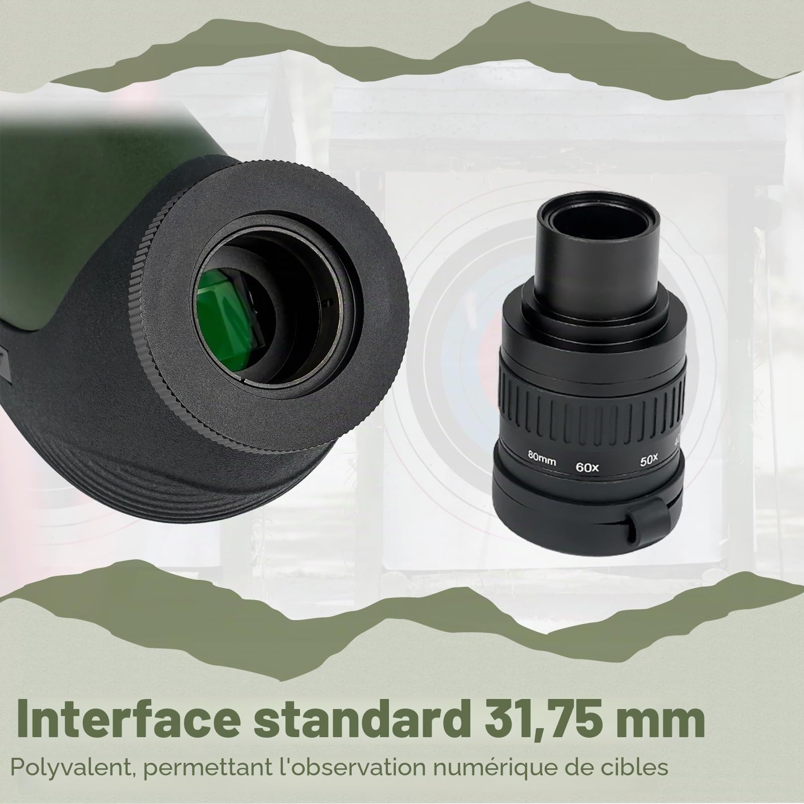 Svbony SA412 Longue-Vue 20-60x80mm, HD FMC Longue-Vue avec 1.25” Oculaire, avec SV146 Trépied de Bureau Ajustable Adaptateur de Téléphone Télécommande, pour Tir à la Cible Chasse