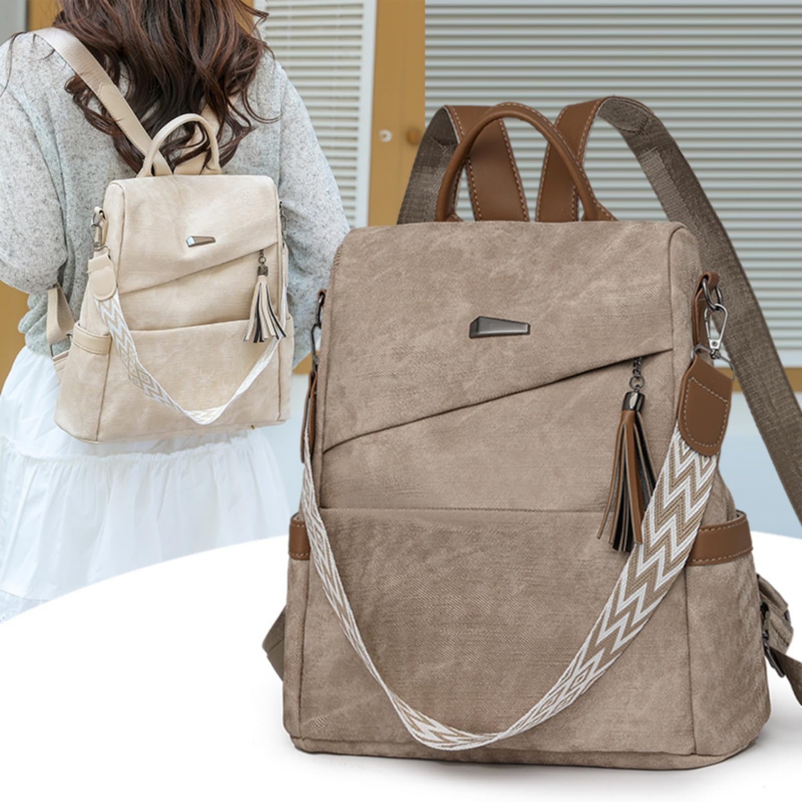 Mochila escolar Donne Vintage Textured Zaino, Borsa A Spalla Convertibile Grande capacità Moda Daypack per Ragazze Scuola Viaggio Giornaliero