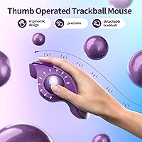 Vista 3 de seenda Ratón de Trackball inalámbrico, mouse Bluetooth Rollerball con control de pulgar ergonómico, recargable, conexión de 3 dispositivos Púrpura