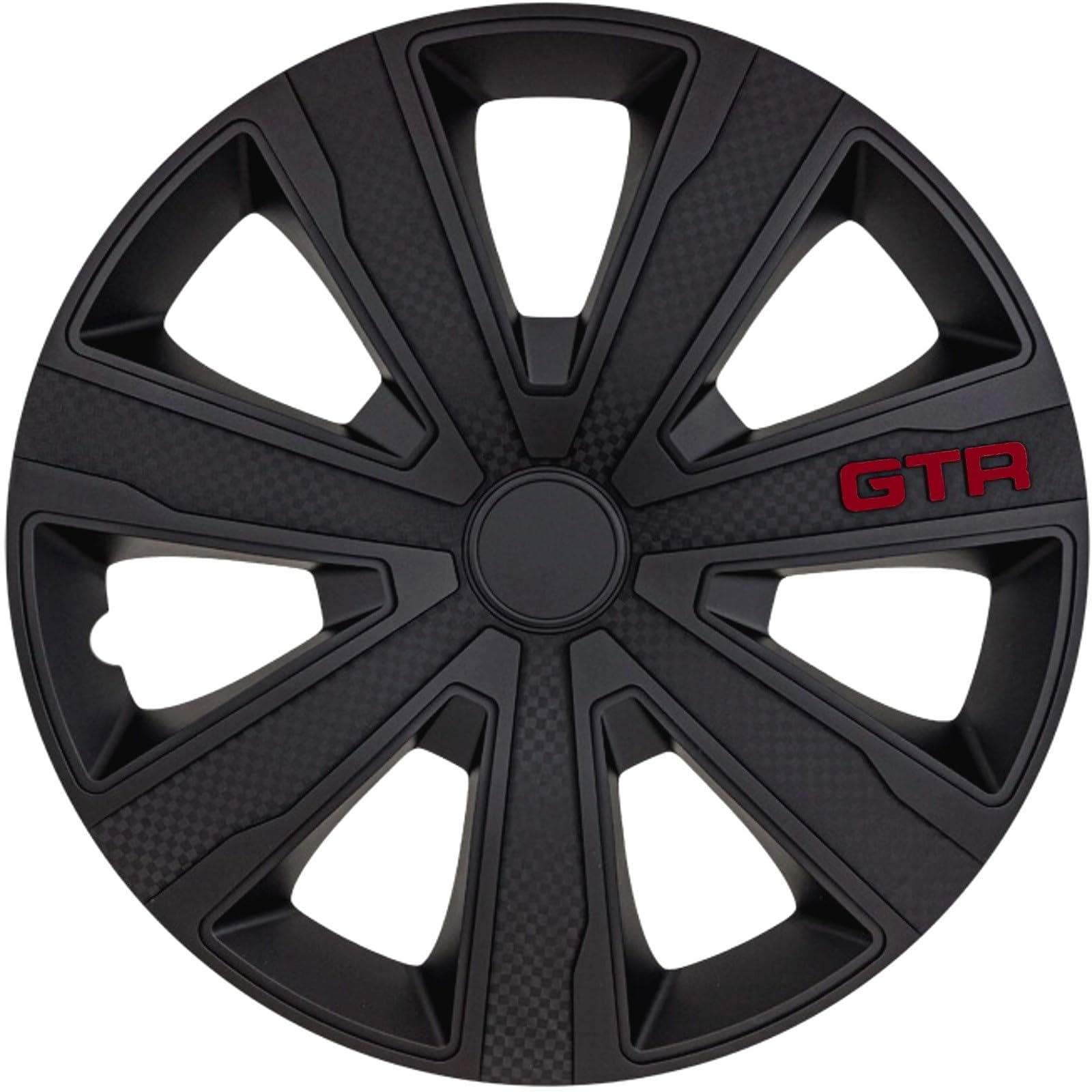 Copricerchi di alta qualità, 15 pollici, colore nero opaco, con scritta, set di 4 copricerchi per cerchioni in acciaio, copricerchi per una protezione ottimale dei cerchioni (GTR/nero opaco + scritta)