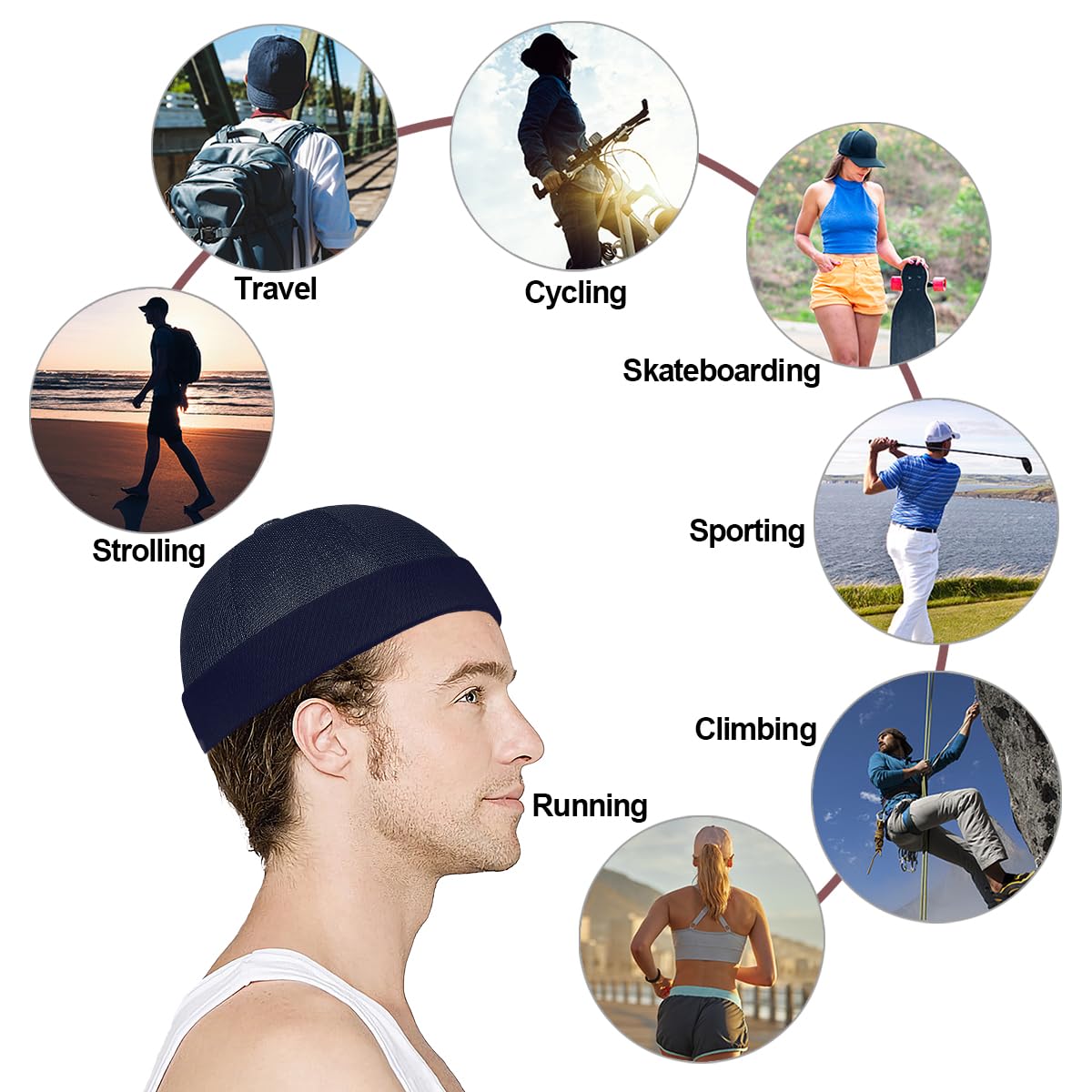 Enwokran Czapka Docker Cap Męska Moda Mesh Bez Rondo Zwinięty mankiet Czapka Retro Regulowany Pracownik Sailor Fisherman Worker Harbour Berety