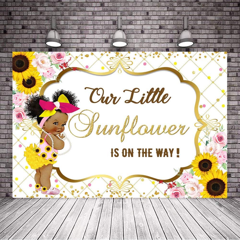 Mocsicka 8 x 6 ft Sunflower Baby Shower Backdrop Little Princess Baby Shower Photo Background African American Afros Baby Shower Backdrops for Girls