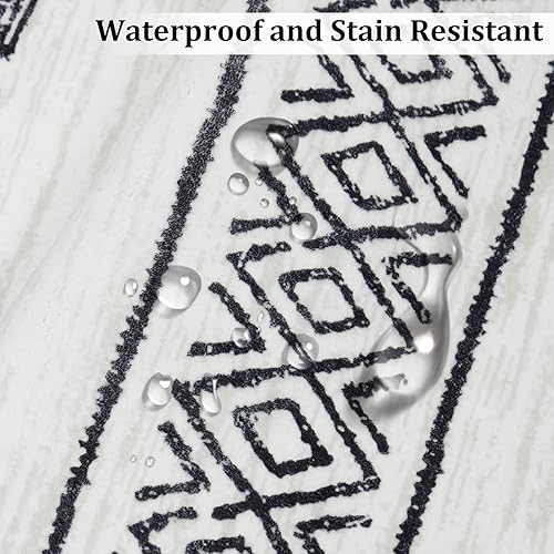 Miniatura 4 de Alfombra de pasillo de 2 x 8 pies, impermeable, marroquí, lavable, para sala de estar, entrada, pasillo, lavandería, 2 x 8 pies, color negro y blanco