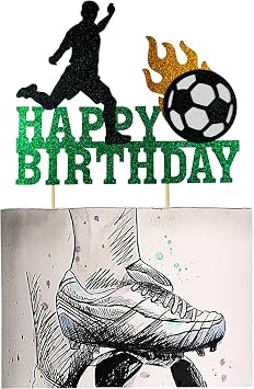 Soccer Cake Topper, Happy Birthday Soccer Birthday Party Cake Decoration | No Assembly Required, Glitter Card Stock, Soccer Birthday Party