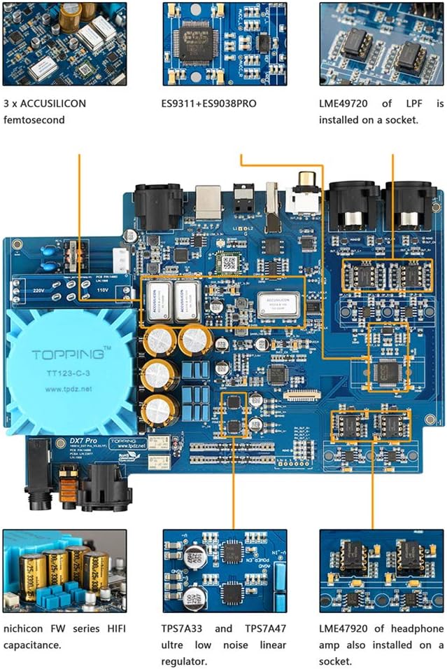 Topping DX7 Pro connected to headphones, illustrating its high-fidelity DAC capabilities.