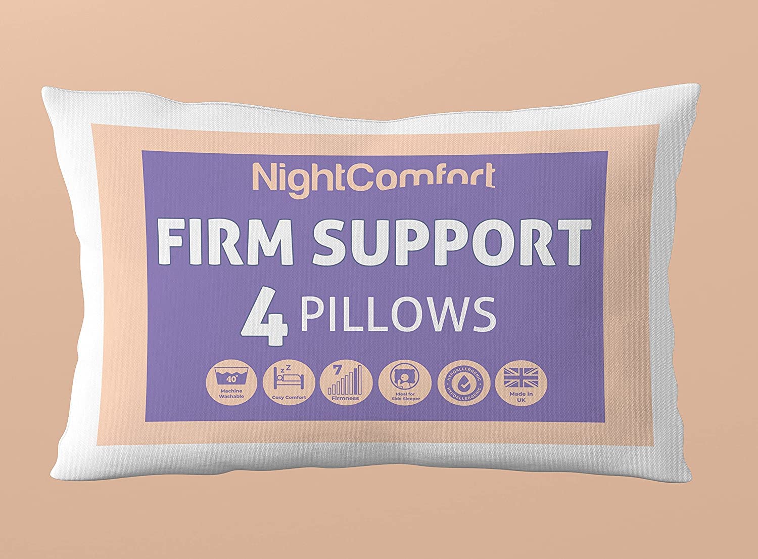 NightComfort Super Firm Supportive Pillow for Side Sleepers, Pack of 4 - Hypoallergenic Microfiber with Hollowfibre Filled Pillows