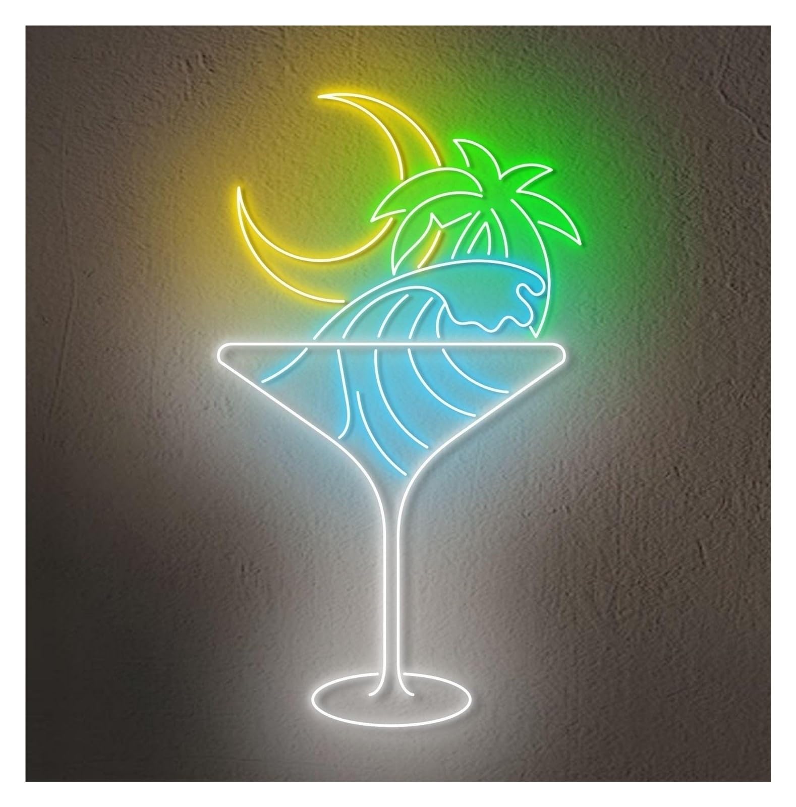 RONGCH Hanging Art Neon Signs Tropical Drink Neon Sign Cocktails Palm Tree Wave Bar Pub Wall Art Wine Home Decor 58cm