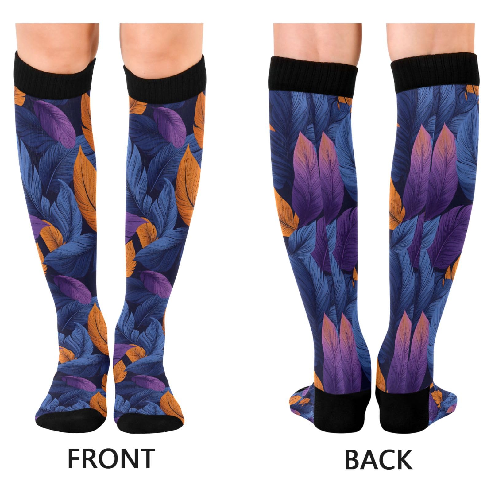 ALAZA Athletic Compression Socks Knee High Socks Stockings for Women Feather Dark Running Circulation Sport Football