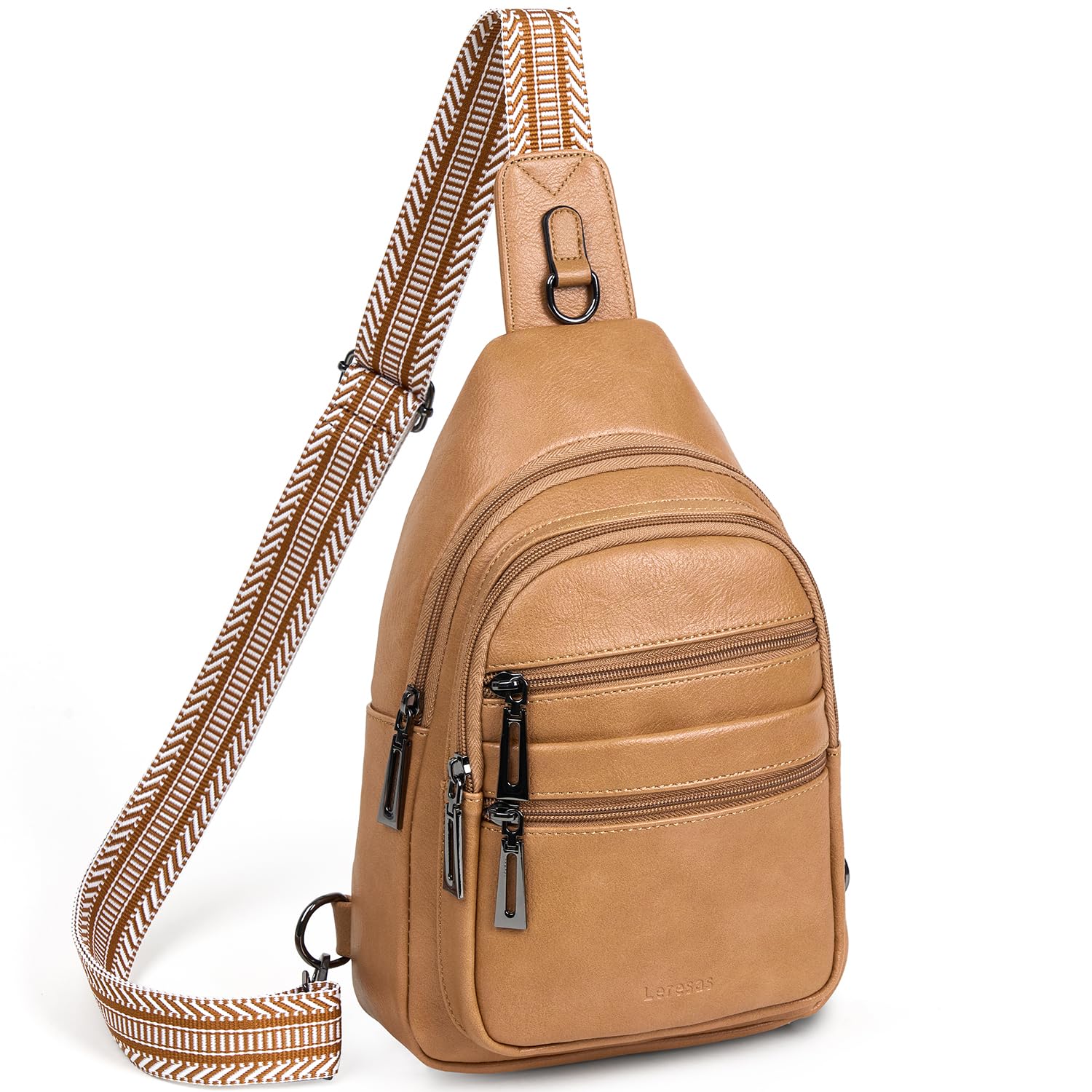 Leresas Bolsa bandolera de 7 L para mujeres y hombres, 4 bolsillos con cremallera, bolsa cruzada de moda, riñonera, mochila de cuero vegano para viajes
