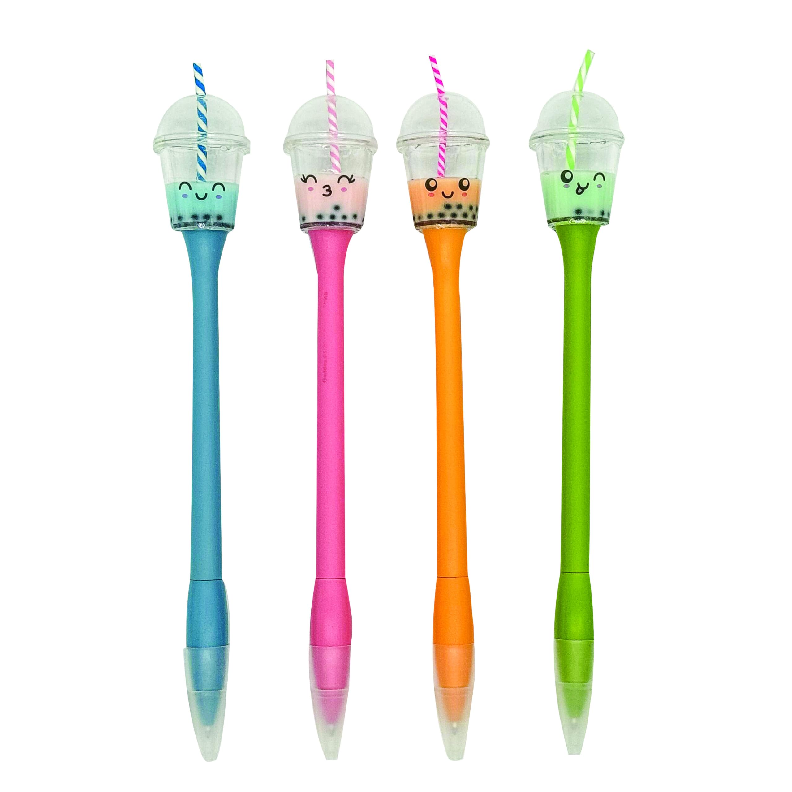 Raymond Geddes Boba Tea Pens for Kids Pack of 12 - Adorable Boba Pen Characters with Black Ink