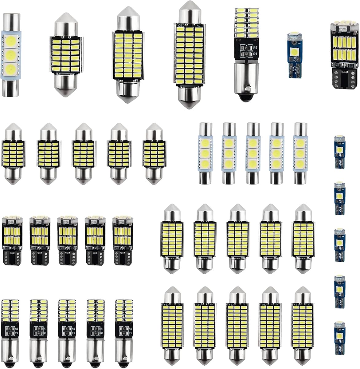 42PCS Upgrade LED Dome Light Bulb Kit,6000K White 12V LED Car Lights Interior Kit with 28mm/31mm/36mm/41mm/BA9S/T5/T10,Plug & Play Dome Light for Car Door/Trunk/License Plate