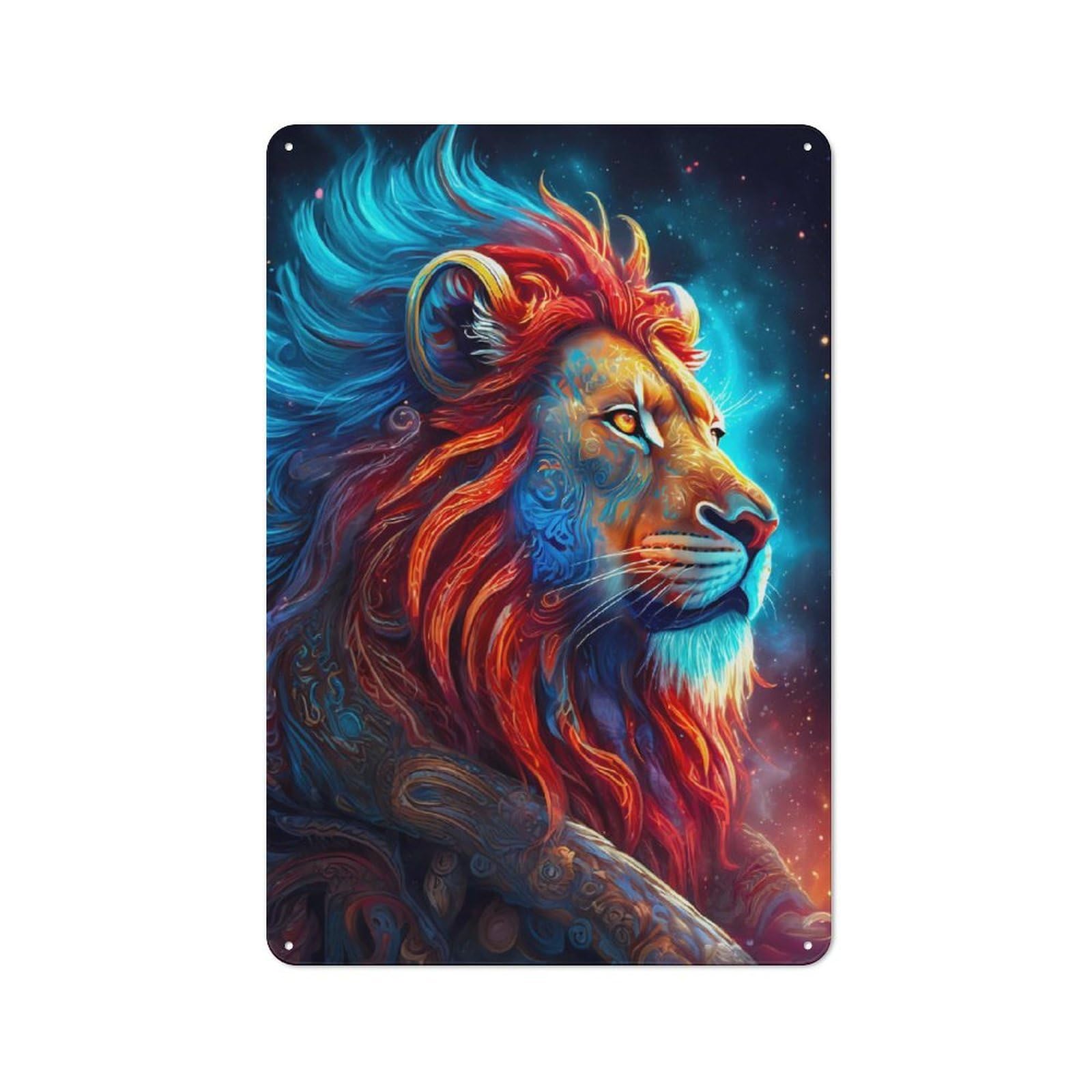 Junmoney A Close Up Of Mystic Lion Tin Wall Plaque 30X20cm With For Bar Or Restaurant, Housewarming Wall Decor For People Furnishing Bar And Restaurant