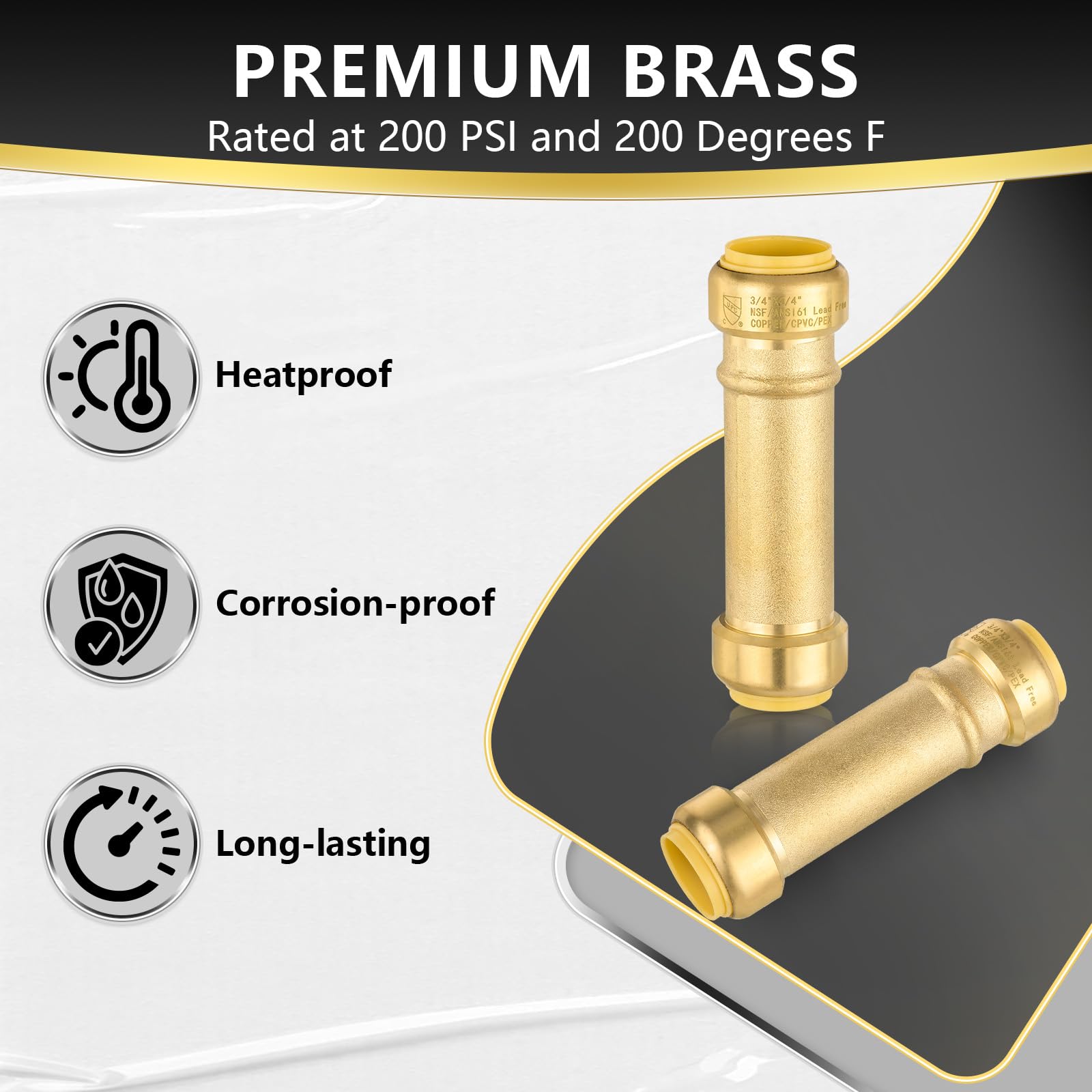 5 piezas de acoplamientos de ajuste a presión Foskan de 3/4 de pulgada, accesorios de latón LF, conexión a presión para tuberías PEX, cobre, C, PE-RT, con clip de desconexión para reparaciones de pl
