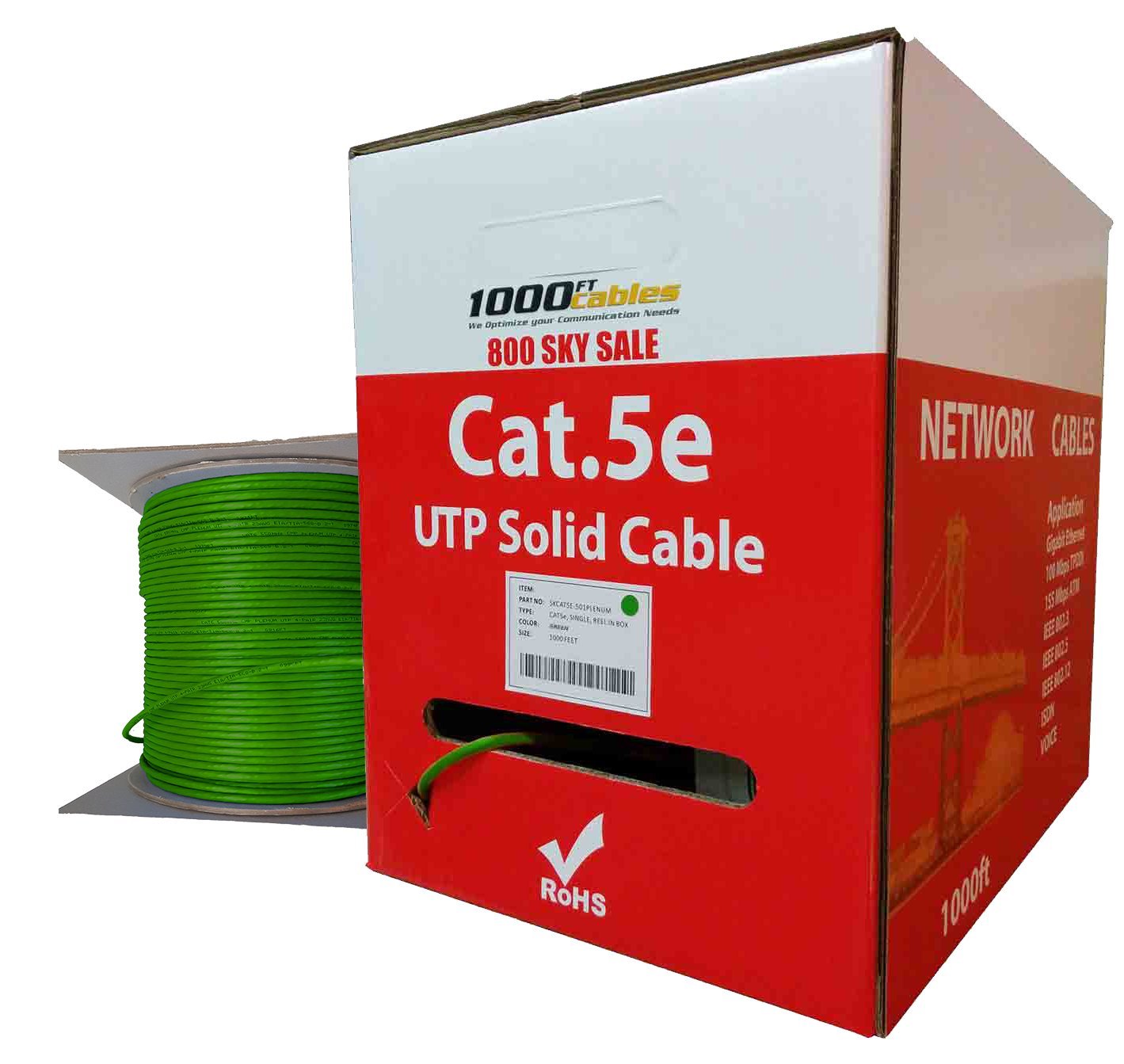 CAT5e Plenum 1000FT Bulk 350MHz Networking Ethernet CMP Cable (Green)
